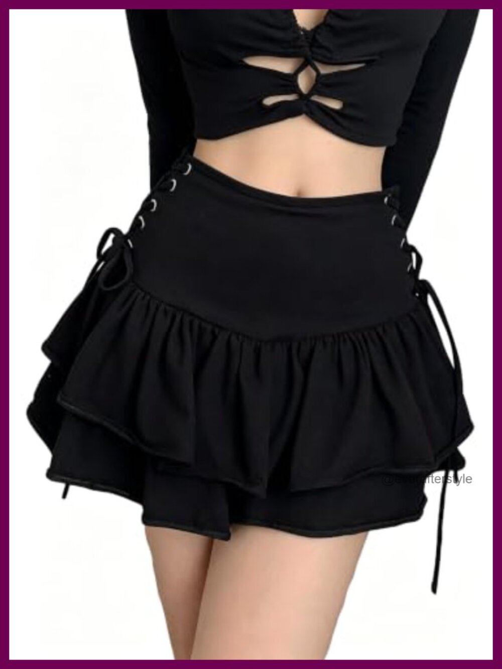 Women's Gothic Ruffle Mini Skirt High Waist Lace Up Punk Pleated A-Line